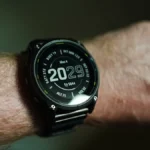 Garmin Enduro 3 on wrist showing data fields