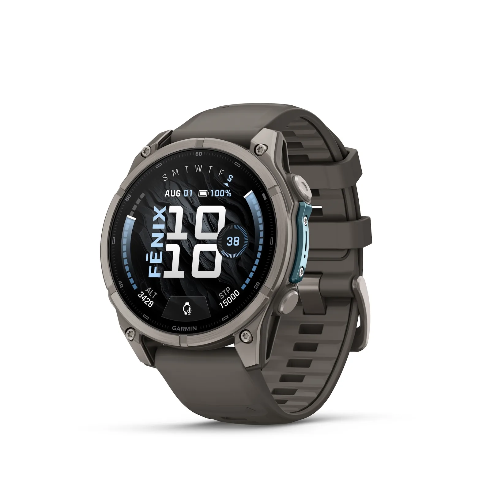 Garmin fenix 9 47mm in Pebble Gray seen from the front, AMOLED display on