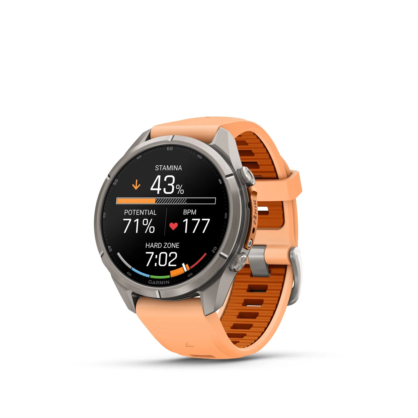Garmin fenix 9 Pro 43mm showing the new stamina data field during a run