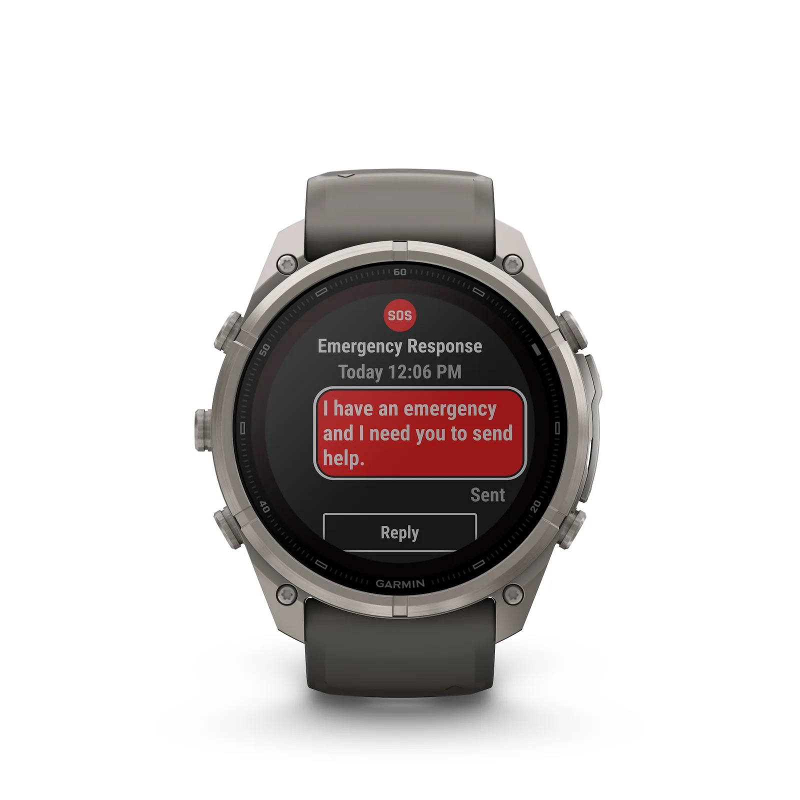 Garmin fenix 9 Pro Solar 51mm displaying the inReach satellite SOS screen