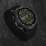 Garmin Enduro 3 with a black nylon strap and green-accented watch face